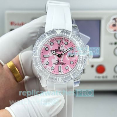 ER Swiss Replica Transparent Rolex Phantomlab Submariner Ripples White Rubber Strap Watch 